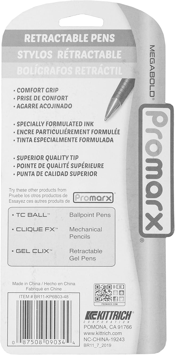 Promarx Megabold Retractable Ballpoint Pens with Comfort Grip, 1.6 mm, Black - 3 Count - Image 5